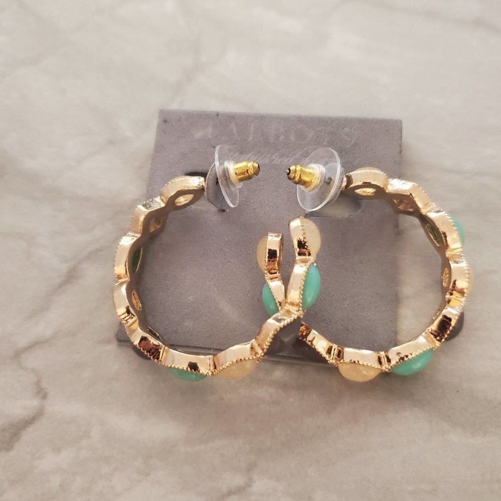 ✨ NEW Talbots Blue Gold Resin Hoop Drop Dangle Earrings ✨ - Picture 2 of 7